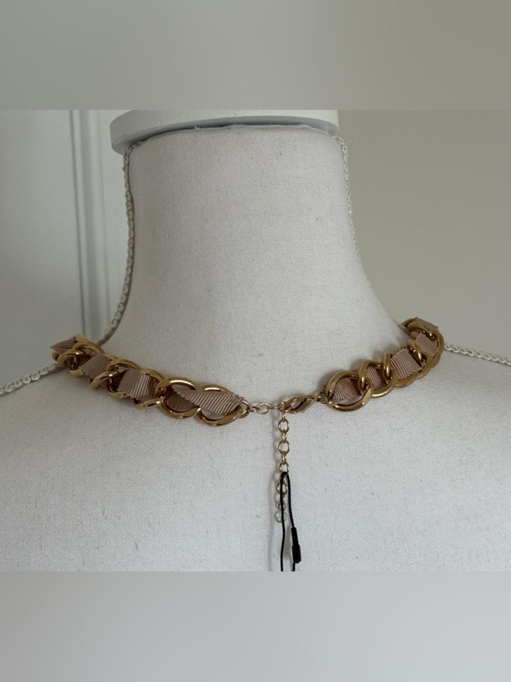 Ann Taylor Gold-Tone Crystal Necklace with Blush Ribbon - Picture 4 of 6